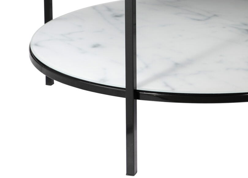 table basse ronde aspect marbre et métal noir