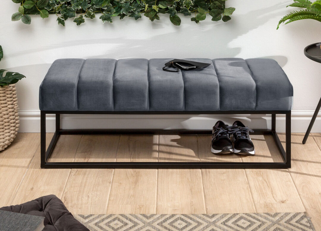 Banc d'entrée en velours gris