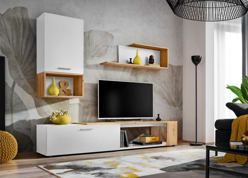 Meuble tv blanc et bois moderne