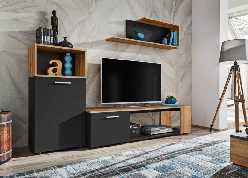 Ensemble tv mural bois et noir