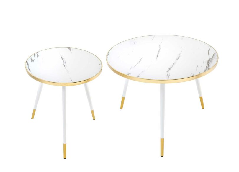 Tables basses gigognes blanches et or