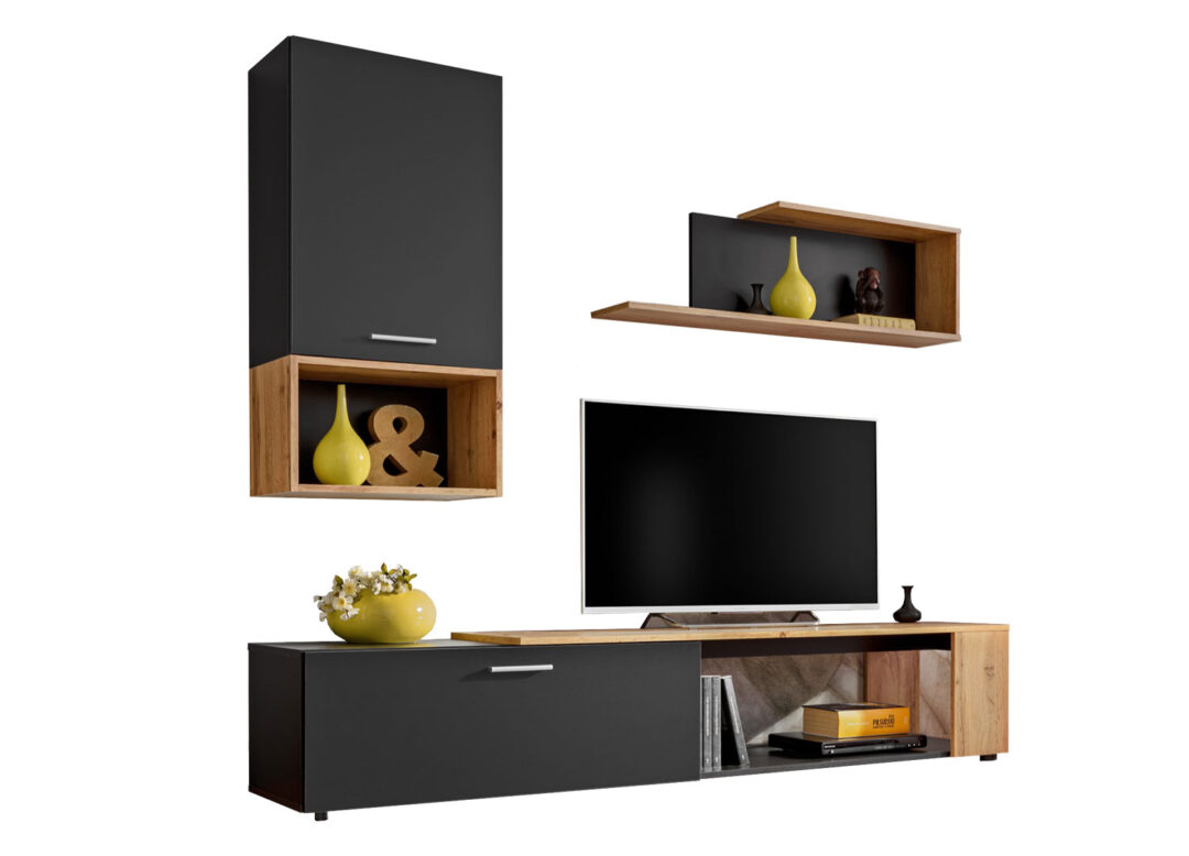 Ensemble tv noir et bois