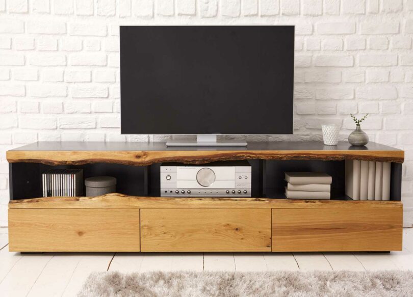 Meuble de télé en bois massif et gris mat