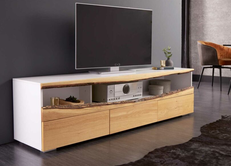 Meuble de télé blanc et bois moderne