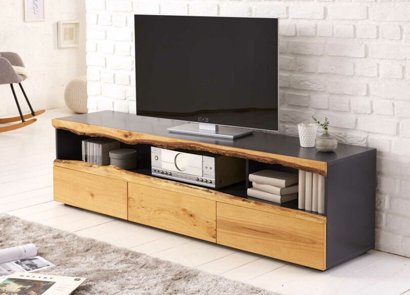 Meuble TV design gris et bois