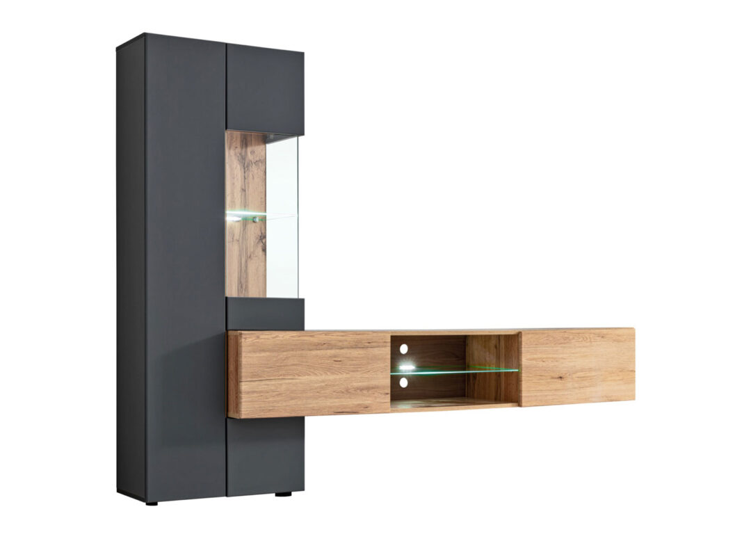 Meuble tv suspendu bois et anthracite moderne