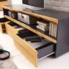 Ouverture meuble TV bois et mat