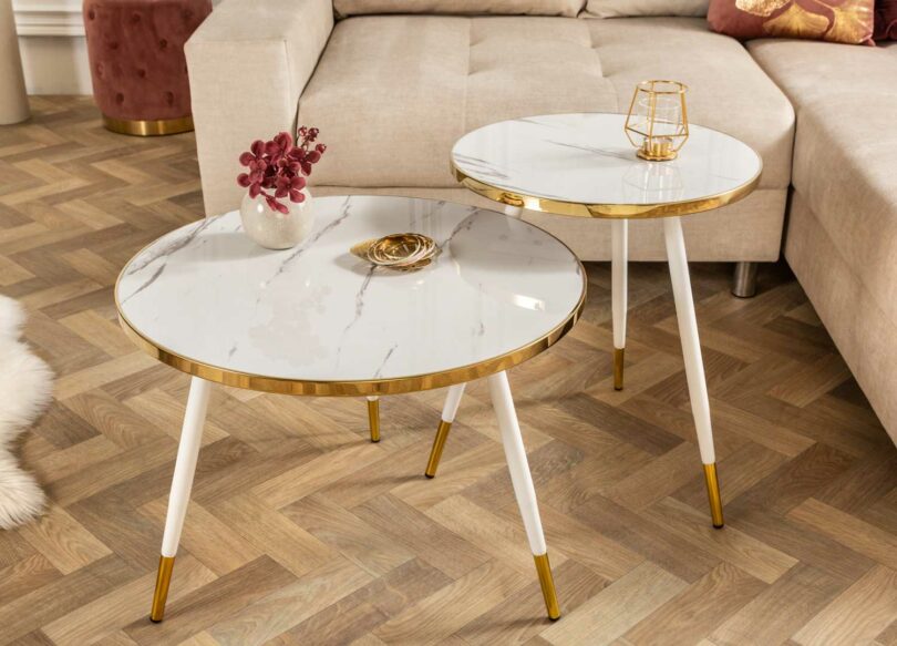 Tables gigognes blanches effet marbre