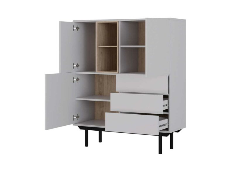 buffet avec beaucoup de rangement gris et bois