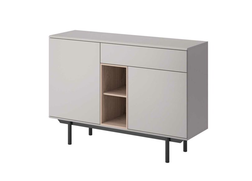 buffet moderne 125 cm pas cher gris clair et bois