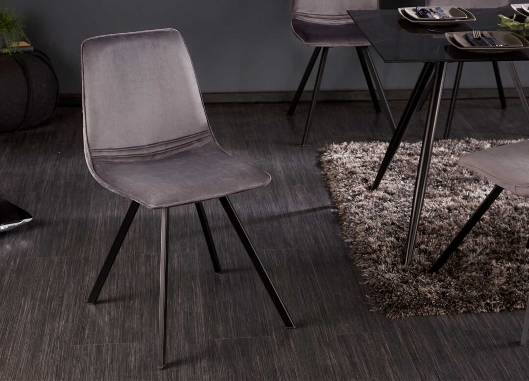 lot de 4 chaises moderne en velours gris