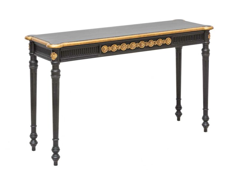console 125 cm en bois noir et dorée