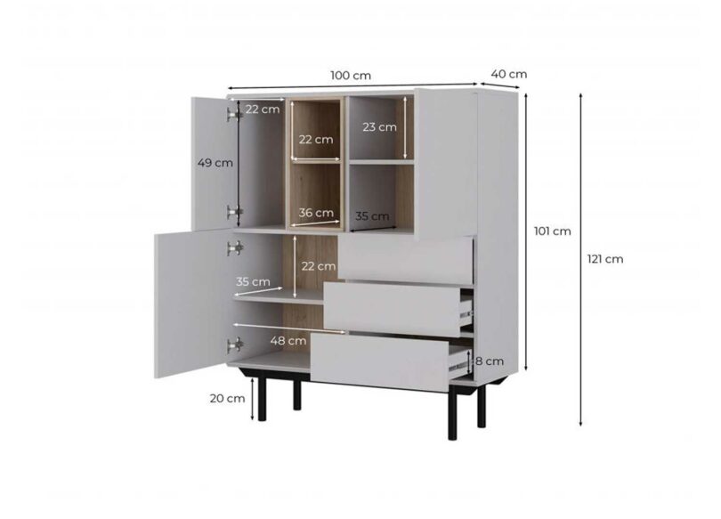 dimensions du buffet gris clair et bois