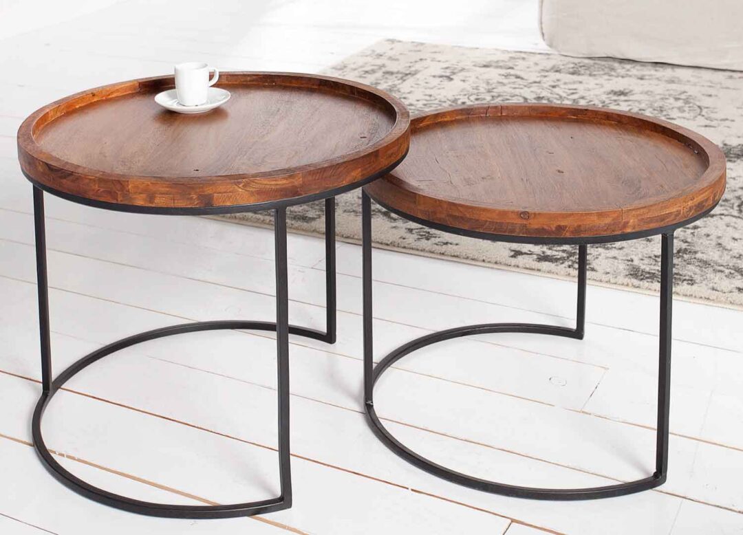 table d'appoint en bois d'acacia et métal noir