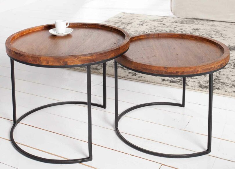 lot de 2 tables gigognes en bois massif