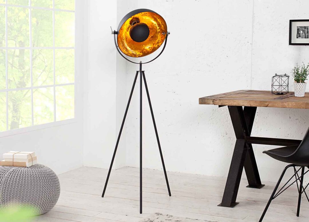 lampe sur pied studio noir et doré