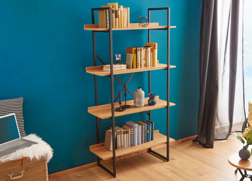 bibliothèque 166 cm en bois de chêne plaqué