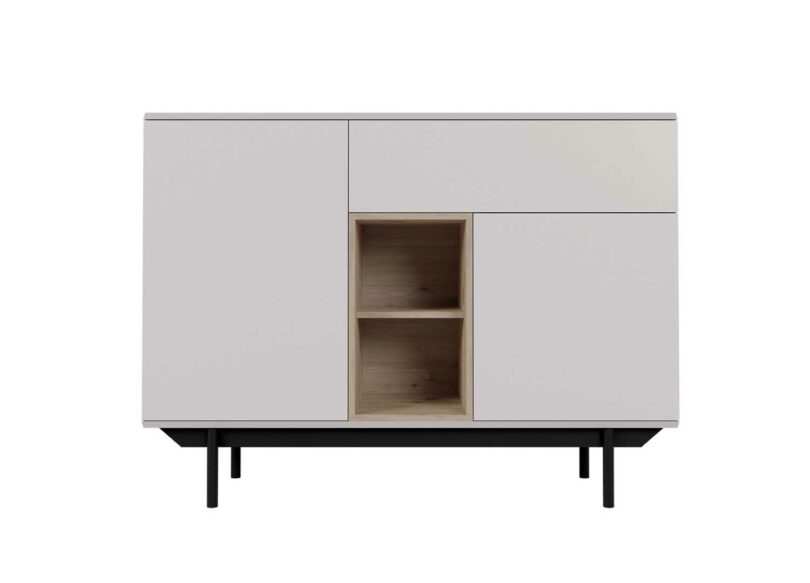 meuble buffet gris clair et aspect bois
