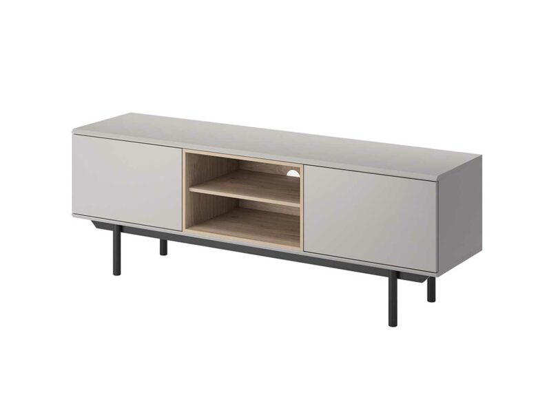 meuble tv gris clair et aspect bois moderne