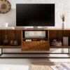 meuble tv moderne en bois massif et métal noir