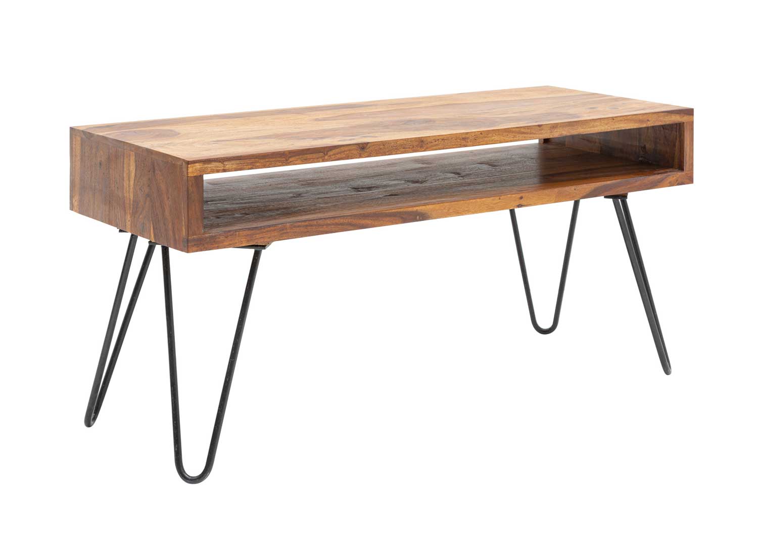 table basse en bois massif et métal noir