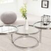 table basse moderne pas cher avec 3 plateaux en verre