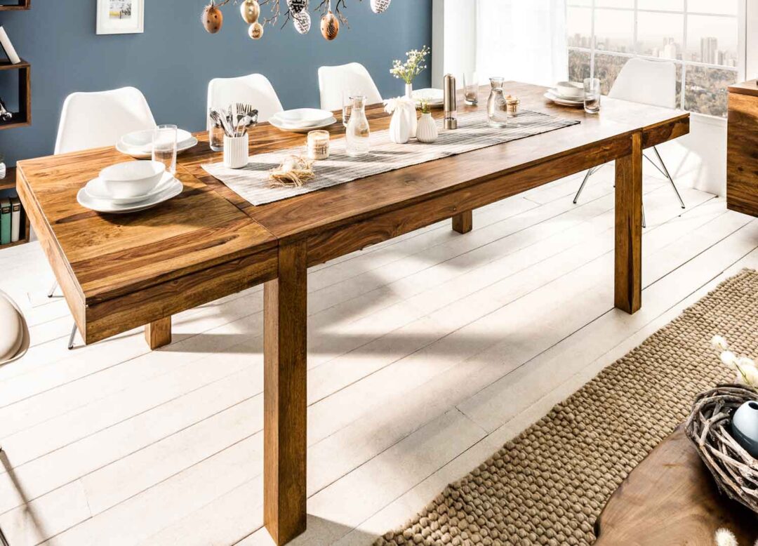table de repas avec 2 allonges en bois massif