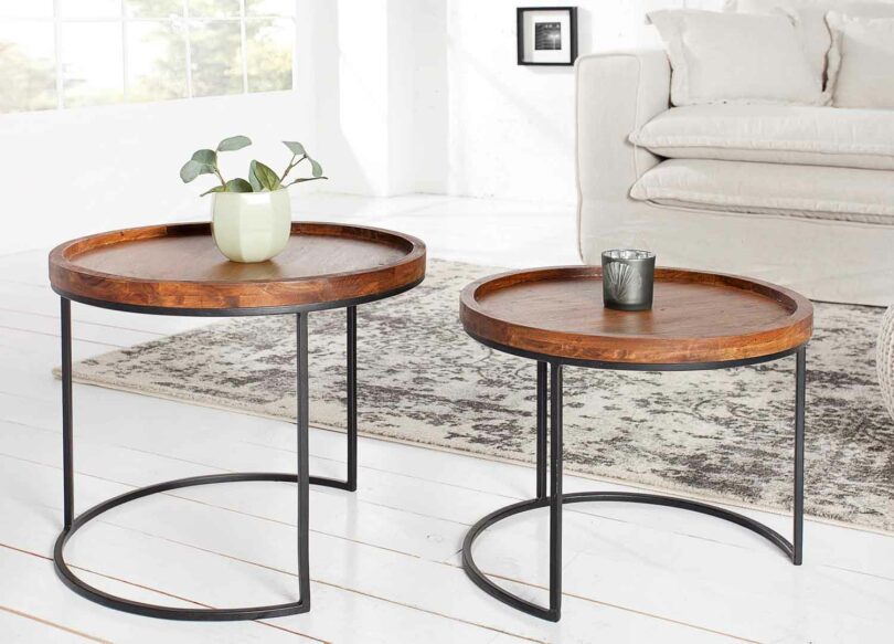 ensemble table basse en bois d'acacia