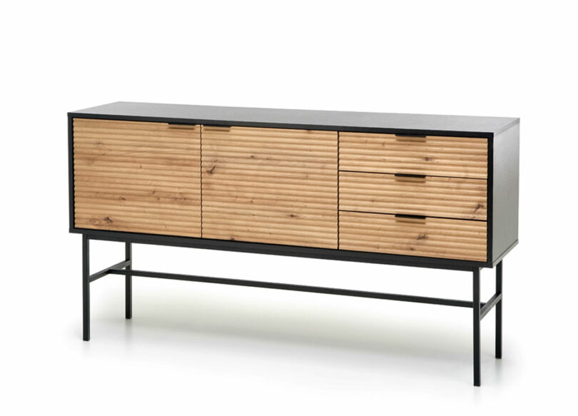 buffet 160 cm moderne en bois et structure noire