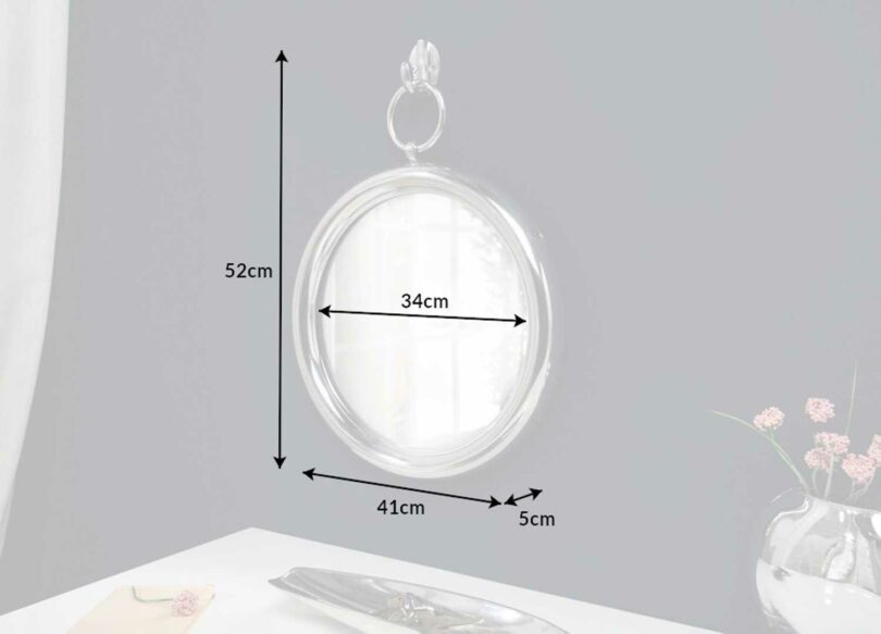 Dimensions du miroir mural rond argenté