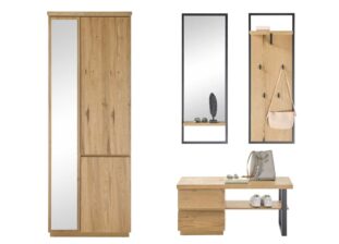 Ensemble d'entrée bois de chêne et métal noir design