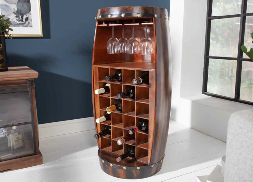 Fût en bois massif pour bouteilles et verre