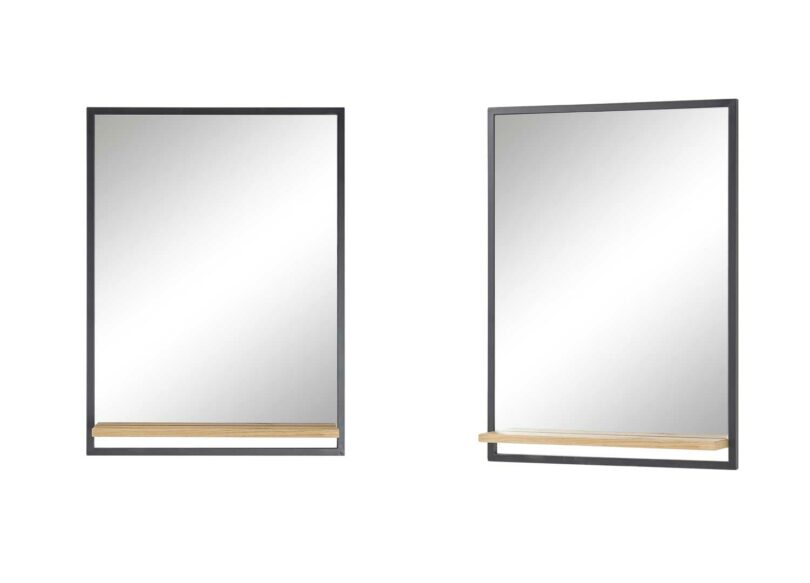 Miroir carré avec tablette en bois