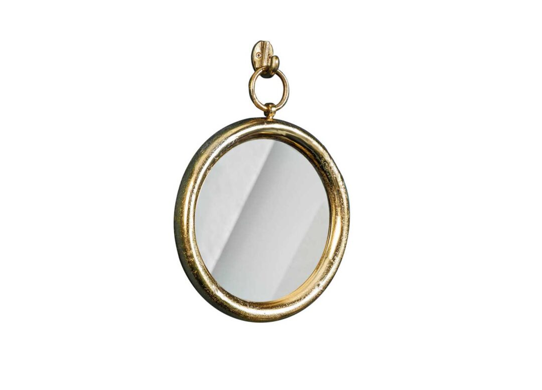 Miroir rond mural doré