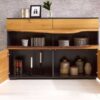 Ouverture du bahut en bois et gris mat design