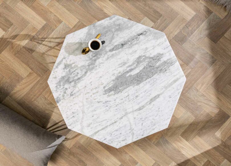 Table basse octogonale marbre blanc