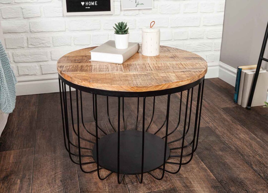 Table basse ronde en bois massif de manguier