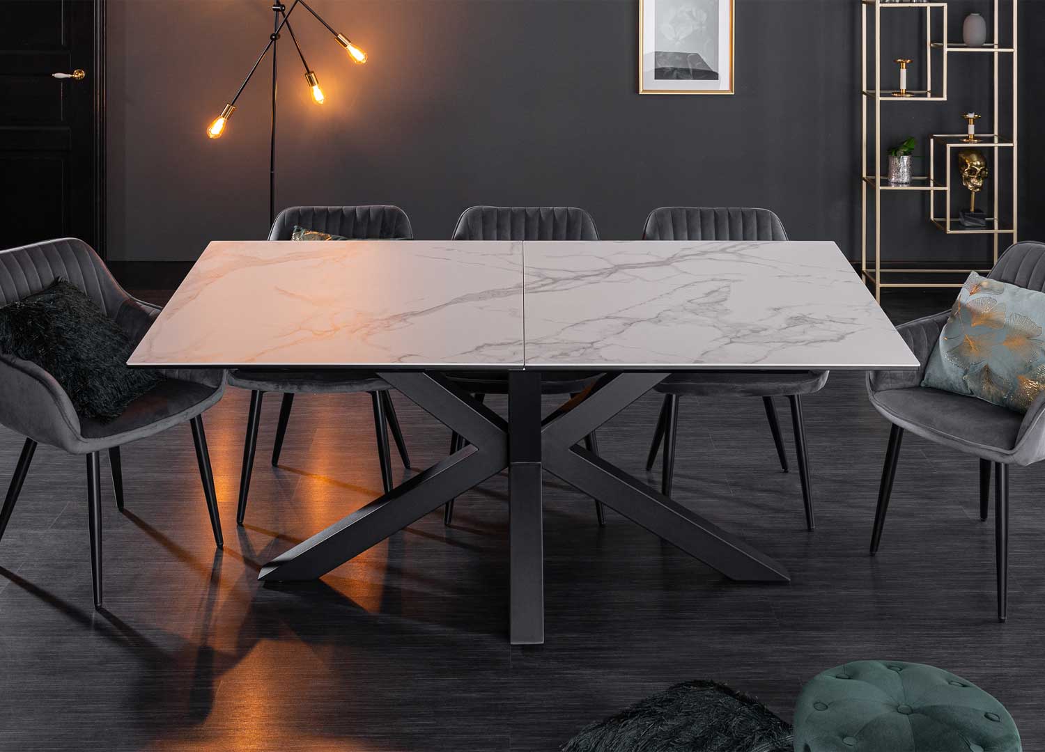 Table A Manger Rectangle Effet Marbre Noir Et Pieds Or