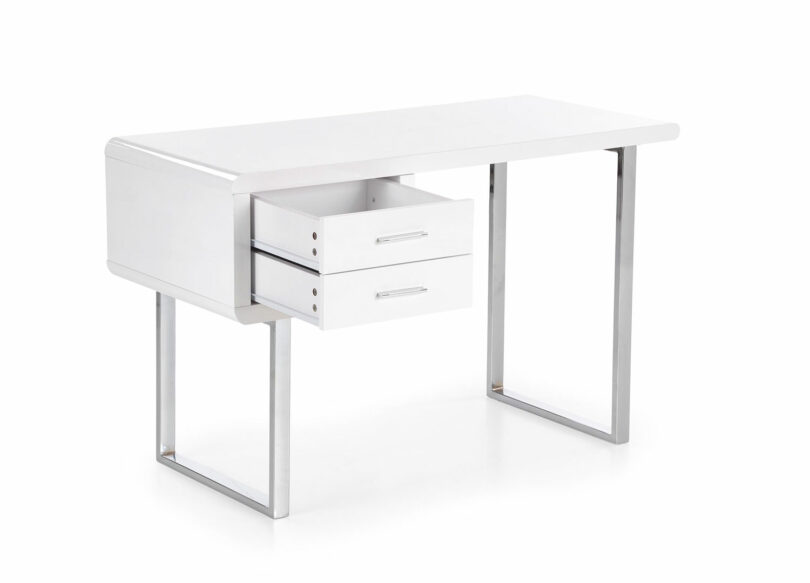 bureau avec 2 tiroirs blanc brillant