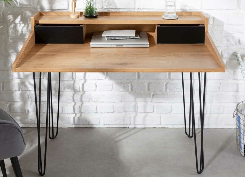 bureau 110 cm avec pied en épingle noir