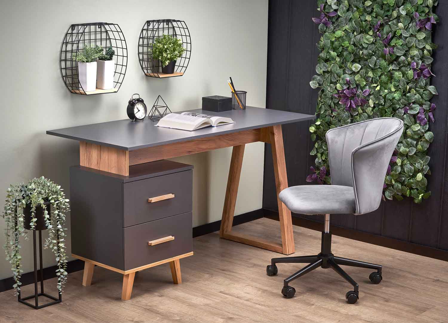 Bureau avec tiroirs ADA en couleur anthracite pour chambre ado