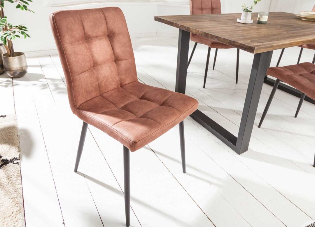 ensemble 2 chaises en microfibre brun vintage