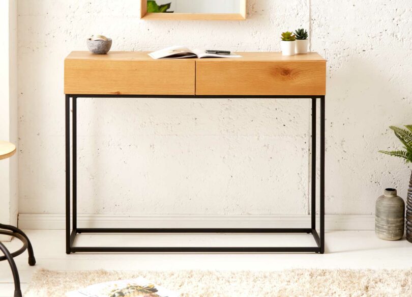 console en bois plaqué et métal noir
