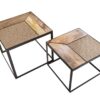 lot de 2 tables basses en manguier et rotin naturel