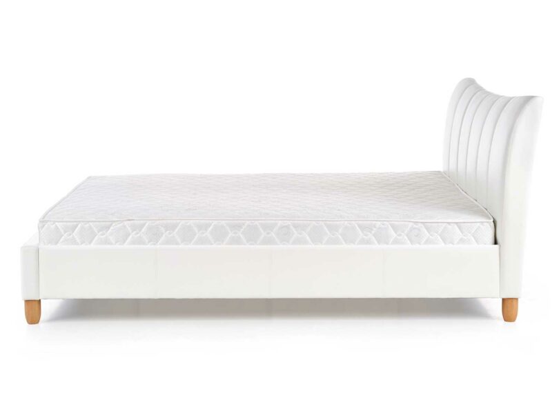 lit pour adulte moderne en simili cuir blanc et pied en bois