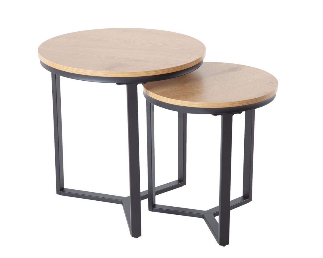 lot de 2 tables basses moderne aspect bois et métal noir