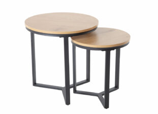 lot de 2 tables basses moderne aspect bois et métal noir