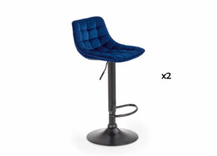 2 tabourets de bar moderne en tissu bleu foncé