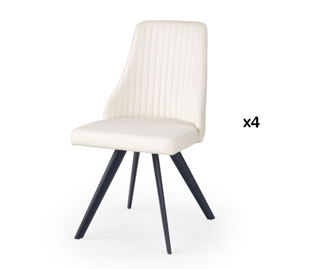 ensemble de 4 chaises de salle à manger design en simili cuir blanc et métal noir poudré