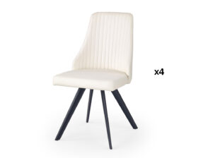 ensemble de 4 chaises de salle à manger design en simili cuir blanc et métal noir poudré